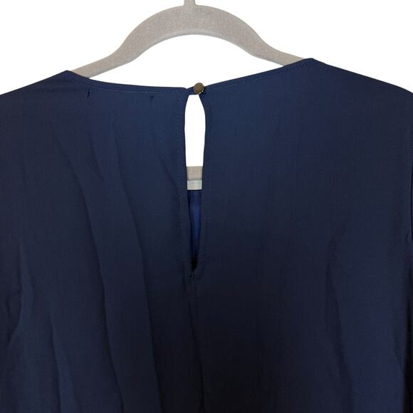 The Impeccable Pig Mini Dress Womens Medium Blue Ruffle Hem Keyhole Back Pleated - Picture 10 of 14